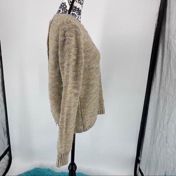 BananaRepublic metallic tulip italian wool sweater open back metallic tan sz M - Picture 8 of 10